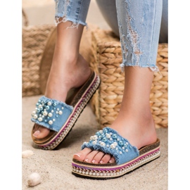 Small Swan Pantofole Sulla Piattaforma Con Perle blu 2