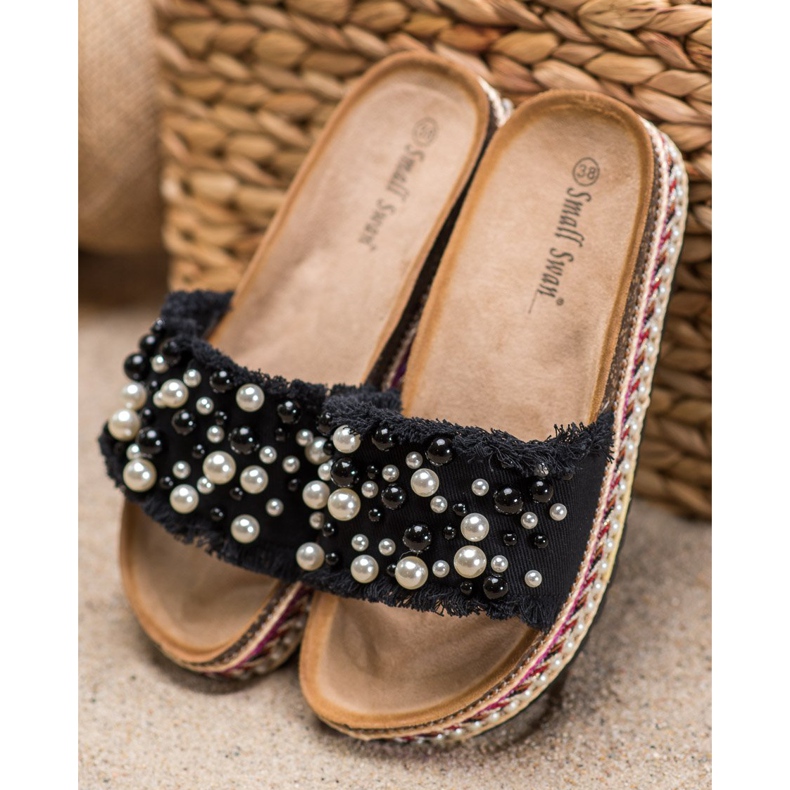 Small Swan Pantofole Sulla Piattaforma Con Perle nero 1