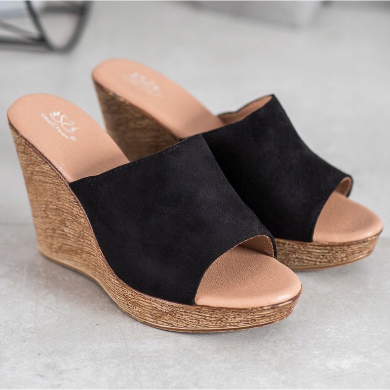 Small Swan Pantofole in pelle scamosciata chiara nero 1