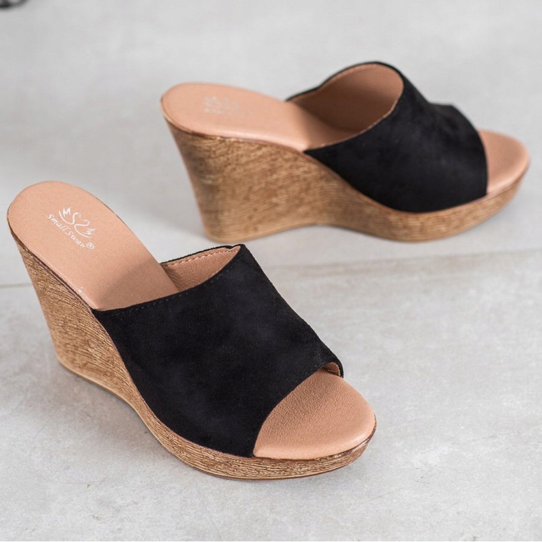Small Swan Pantofole in pelle scamosciata chiara nero 2
