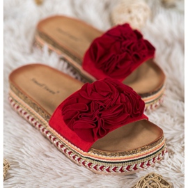 Small Swan Pantofole In Pelle Scamosciata Con Ornamenti rosso 1