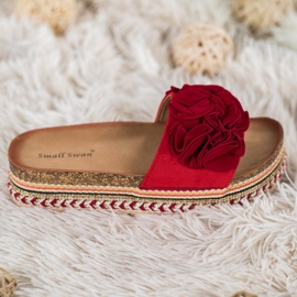 Small Swan Pantofole In Pelle Scamosciata Con Ornamenti rosso 2