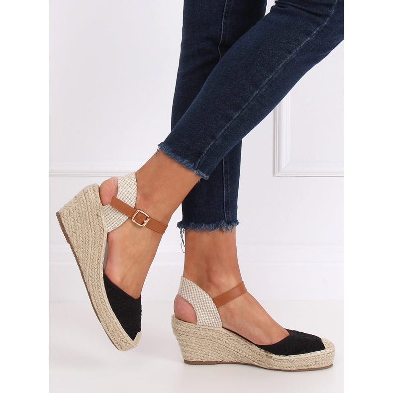Espadrillas nere su zeppe, nere S-819 Black nero 1