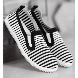 SHELOVET Sneakers slip-on a righe bianca nero 2
