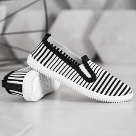SHELOVET Sneakers slip-on a righe bianca nero 1