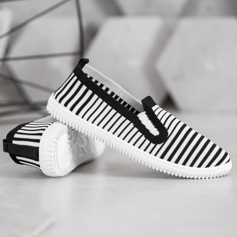 SHELOVET Sneakers slip-on a righe bianca nero 1