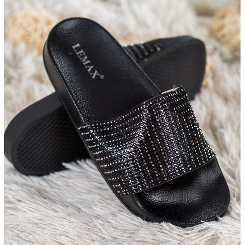 Lemax Pantofole Nere Con Cubic Zirconia nero 1