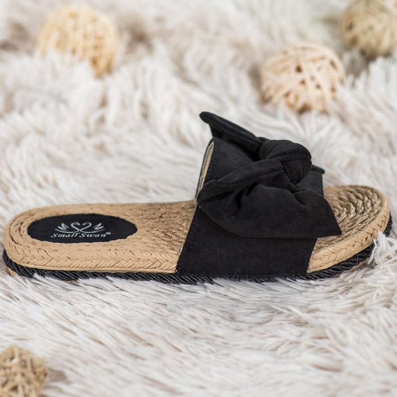 Small Swan Pantofole alla moda con fiocco nero 1