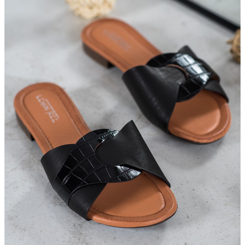 SHELOVET Eleganti pantofole in ecopelle nero 1