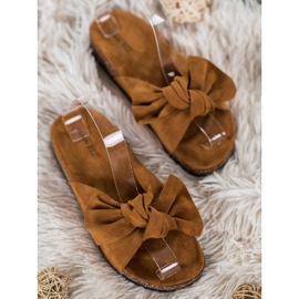 SHELOVET Pantofole Scamosciate Con Fiocco marrone 2