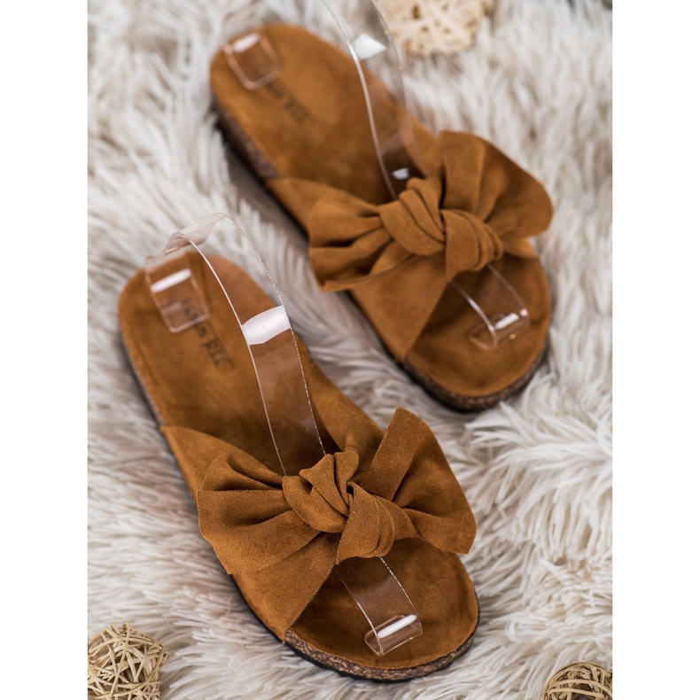 SHELOVET Pantofole Scamosciate Con Fiocco marrone 2