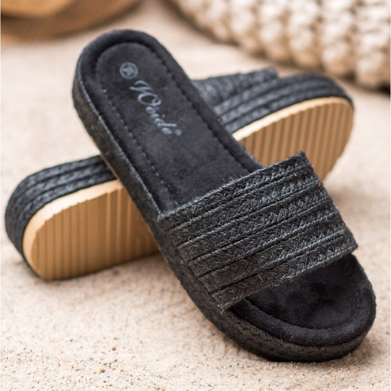 Weide Pantofole di paglia sulla piattaforma nero 1