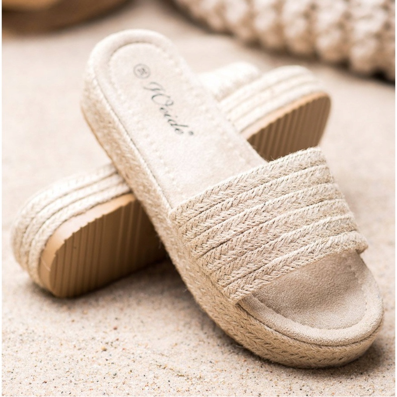 Weide Pantofole di paglia sulla piattaforma beige 1