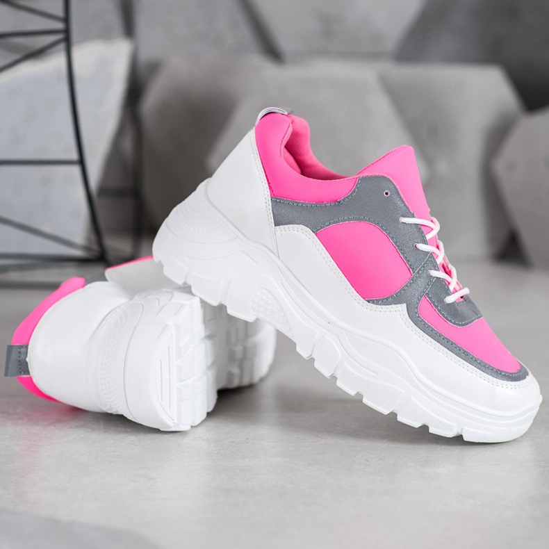 SHELOVET Sneakers allacciate alla moda bianca rosa 2