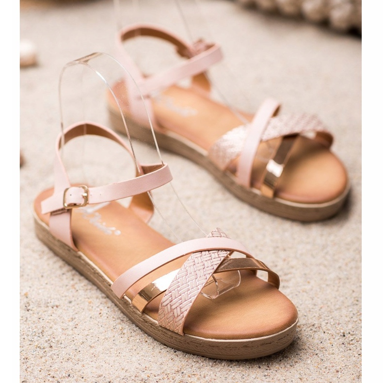 Weide Sandali alla moda realizzati in ecopelle rosa 1