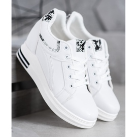 SHELOVET Sneakers bianche con zeppa bianca 2