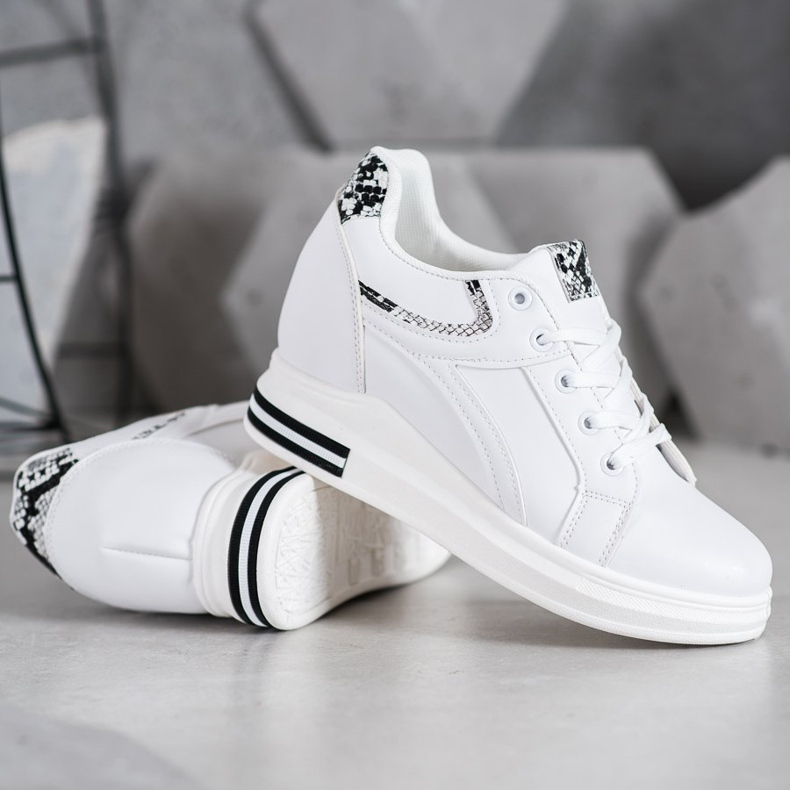 SHELOVET Sneakers bianche con zeppa bianca 1