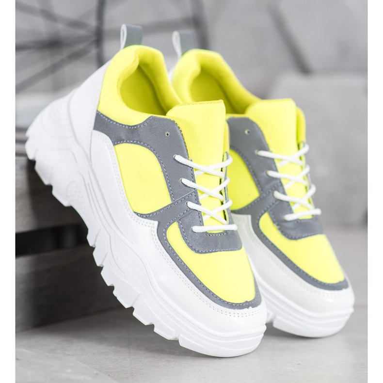 SHELOVET Sneakers allacciate alla moda bianca giallo 2