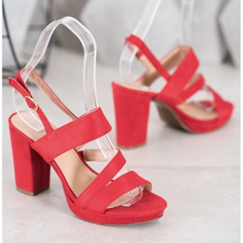 SHELOVET Sandali in camoscio con tacco alto rosso 1