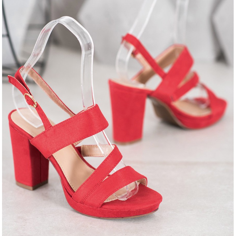 SHELOVET Sandali in camoscio con tacco alto rosso 1