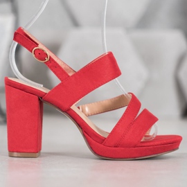 SHELOVET Sandali in camoscio con tacco alto rosso 2