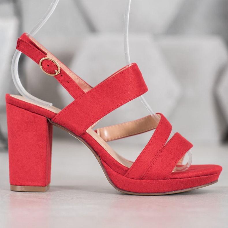 SHELOVET Sandali in camoscio con tacco alto rosso 2