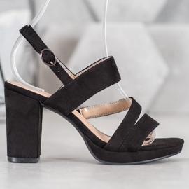 SHELOVET Sandali in camoscio con tacco alto nero 1