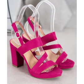 SHELOVET Sandali in camoscio con tacco alto rosa 1