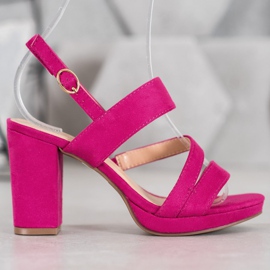SHELOVET Sandali in camoscio con tacco alto rosa 2