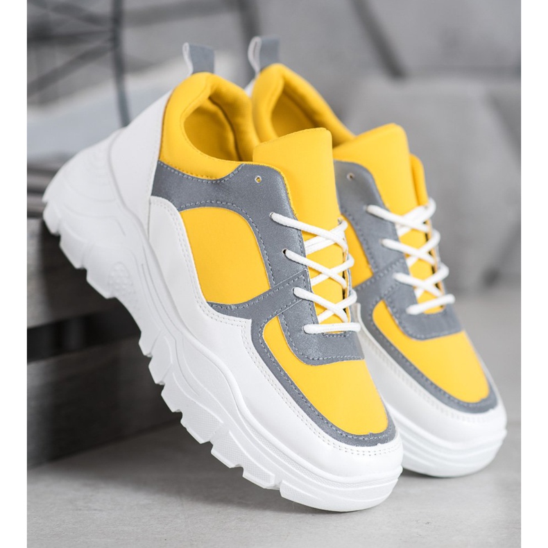 SHELOVET Sneakers allacciate alla moda bianco giallo 1