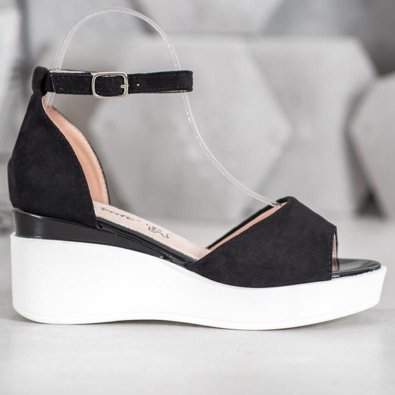 Weide Sandali in pelle scamosciata su una zeppa bianca nero 2