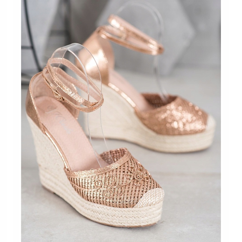 Weide Espadrillas lucide su zeppa d'oro 1