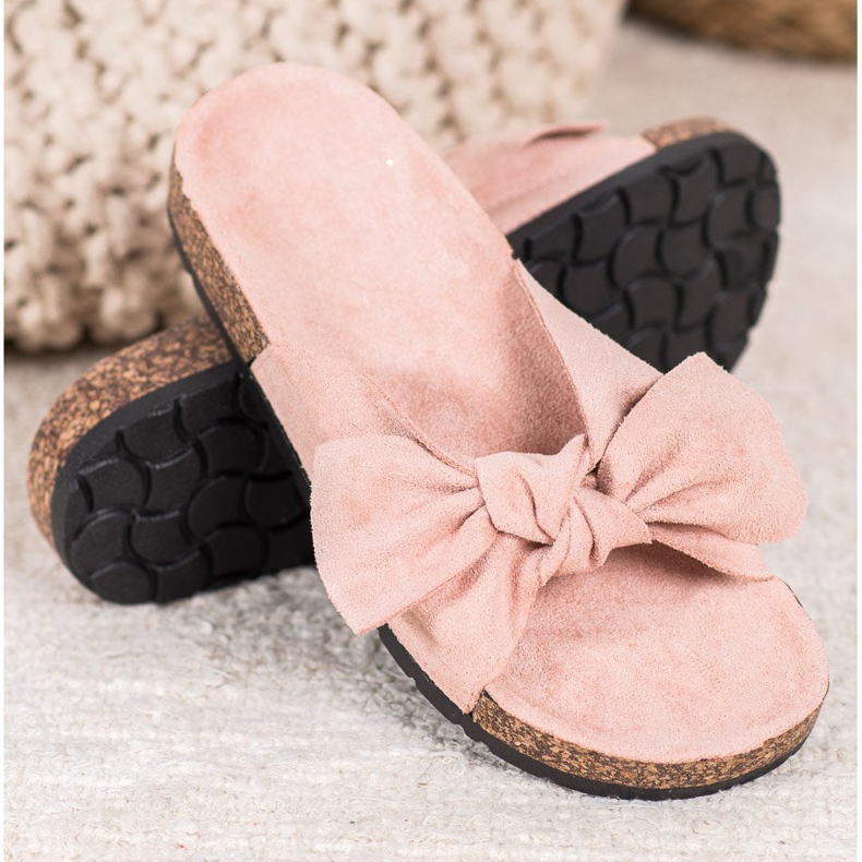 SHELOVET Pantofole in pelle scamosciata sulla piattaforma rosa 1