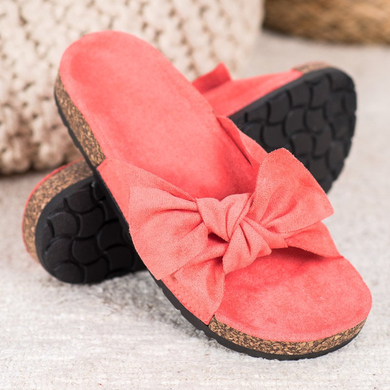 SHELOVET Pantofole in pelle scamosciata sulla piattaforma rosa 1