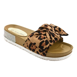 Pantofole casual leopardate con fiocco LW-10 marrone 1