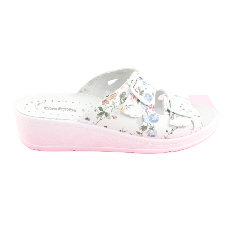 Ciabatte con zeppa da donna Comfooty Mia Flowers bianco multicolore 4