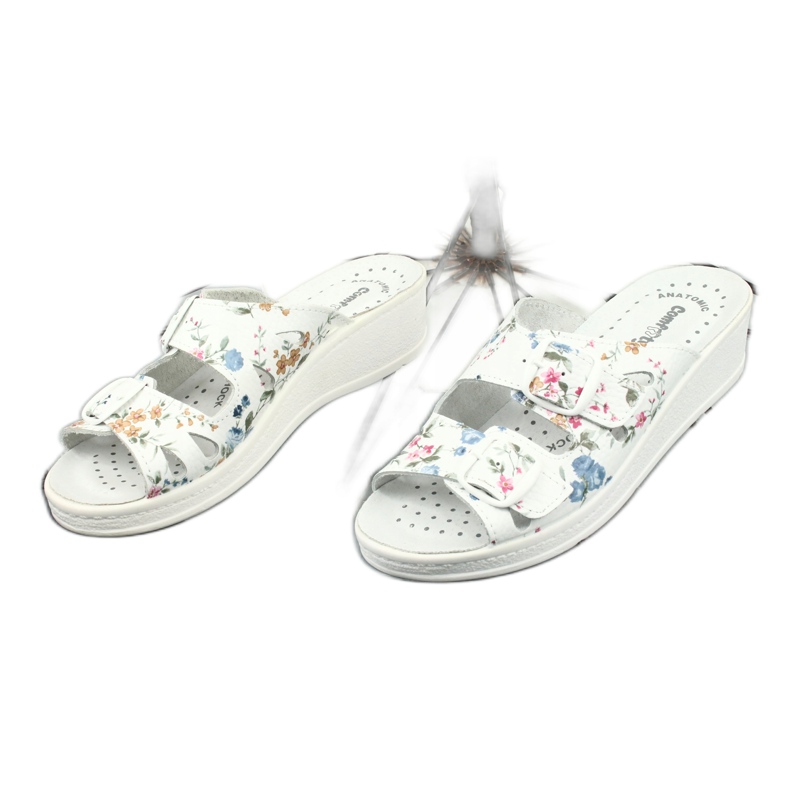 Ciabatte con zeppa da donna Comfooty Mia Flowers bianca multicolore 2