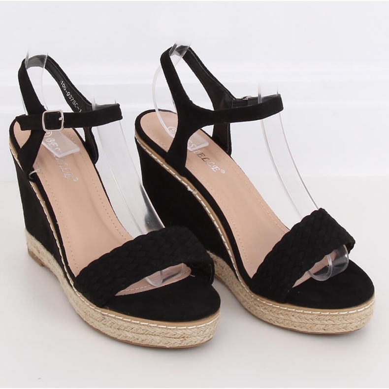 Espadrillas nere su zeppe, nere 100-937SC-1 Nero 1