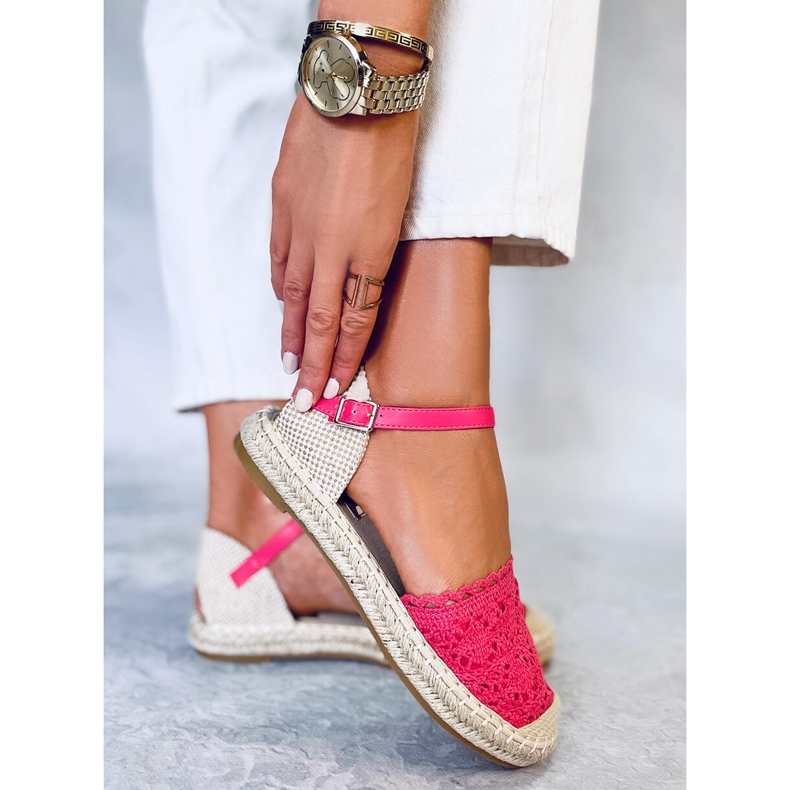 Espadrillas in pizzo lampone L-1067 Rosso rosa 2