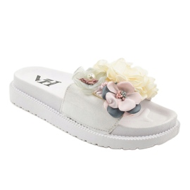 PT-109 pantofole bianche con fiori bianca 1
