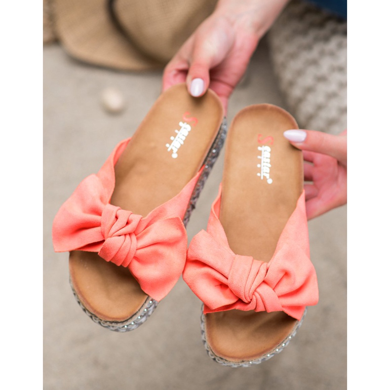 Seastar Pantofole in pelle scamosciata con piattaforma decorativa rosso arancia 1
