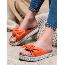 Seastar Pantofole in pelle scamosciata con piattaforma decorativa arancia 1