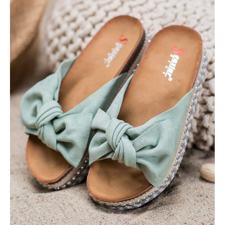 Seastar Pantofole in pelle scamosciata con piattaforma decorativa verde 1