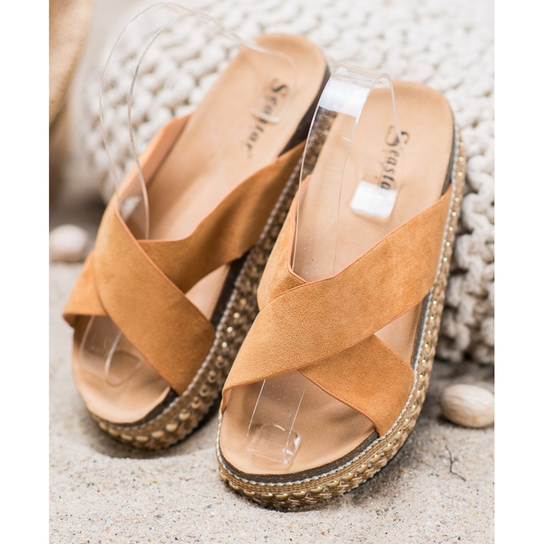 Seastar Comode pantofole sulla piattaforma beige 1