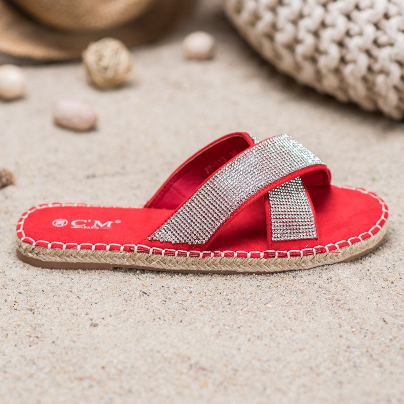 Cm Paris Pantofole Alla Moda Con Cubic Zirconia rosso 2