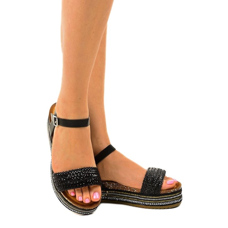 Sandali neri sulla piattaforma 499-38 bianco nero 1