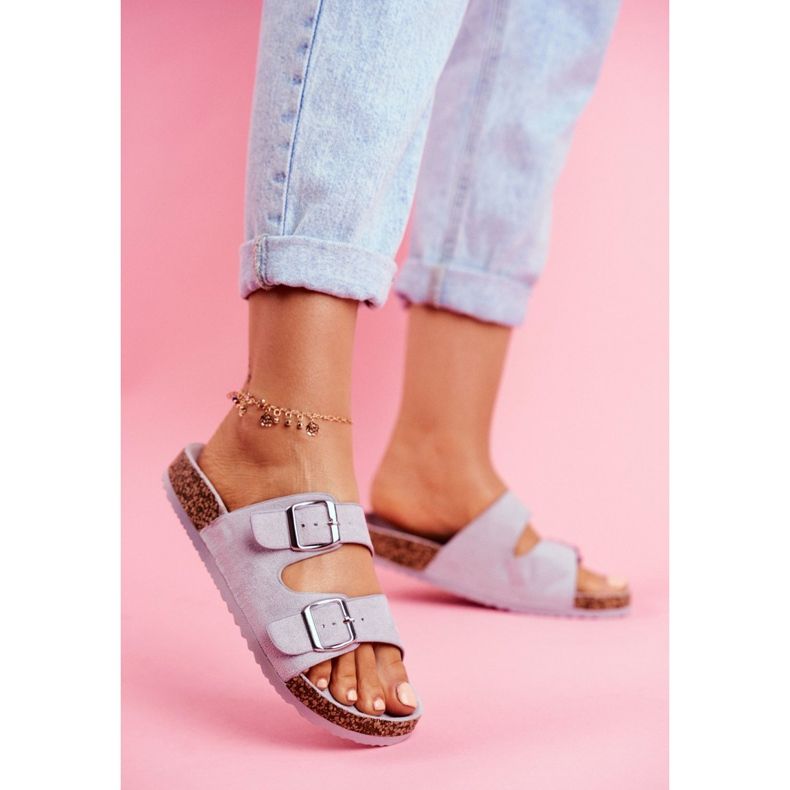 EVE Pantofole Da Donna In Sughero Con Fibbie Grigio Si Senor 2