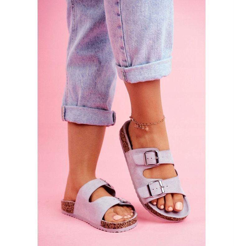 EVE Pantofole Da Donna In Sughero Con Fibbie Grigio Si Senor 1