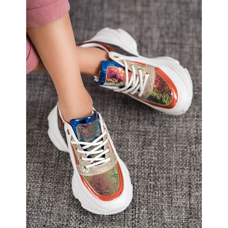 SHELOVET Sneakers Colorate Con Paillettes bianco nero rosso multicolore 2