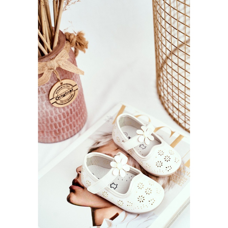 Apawwa Ballerine per bambini su velcro Kwiatuszek White Flored bianca 1